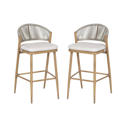 Outdoor Bar Stools Set of 2 | Aluminum Frame Counter Chairs with Cushions (Maple Finish) - 1st Choice Furniture Direct