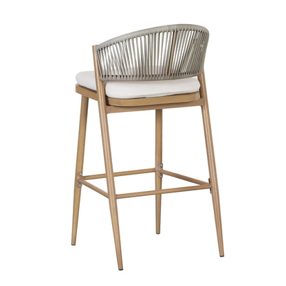 Outdoor Bar Stools Set of 2 | Aluminum Frame Counter Chairs with Cushions (Maple Finish) - 1st Choice Furniture Direct