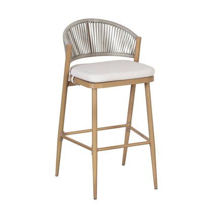 Outdoor Bar Stools Set of 2 | Aluminum Frame Counter Chairs with Cushions (Maple Finish) - 1st Choice Furniture Direct