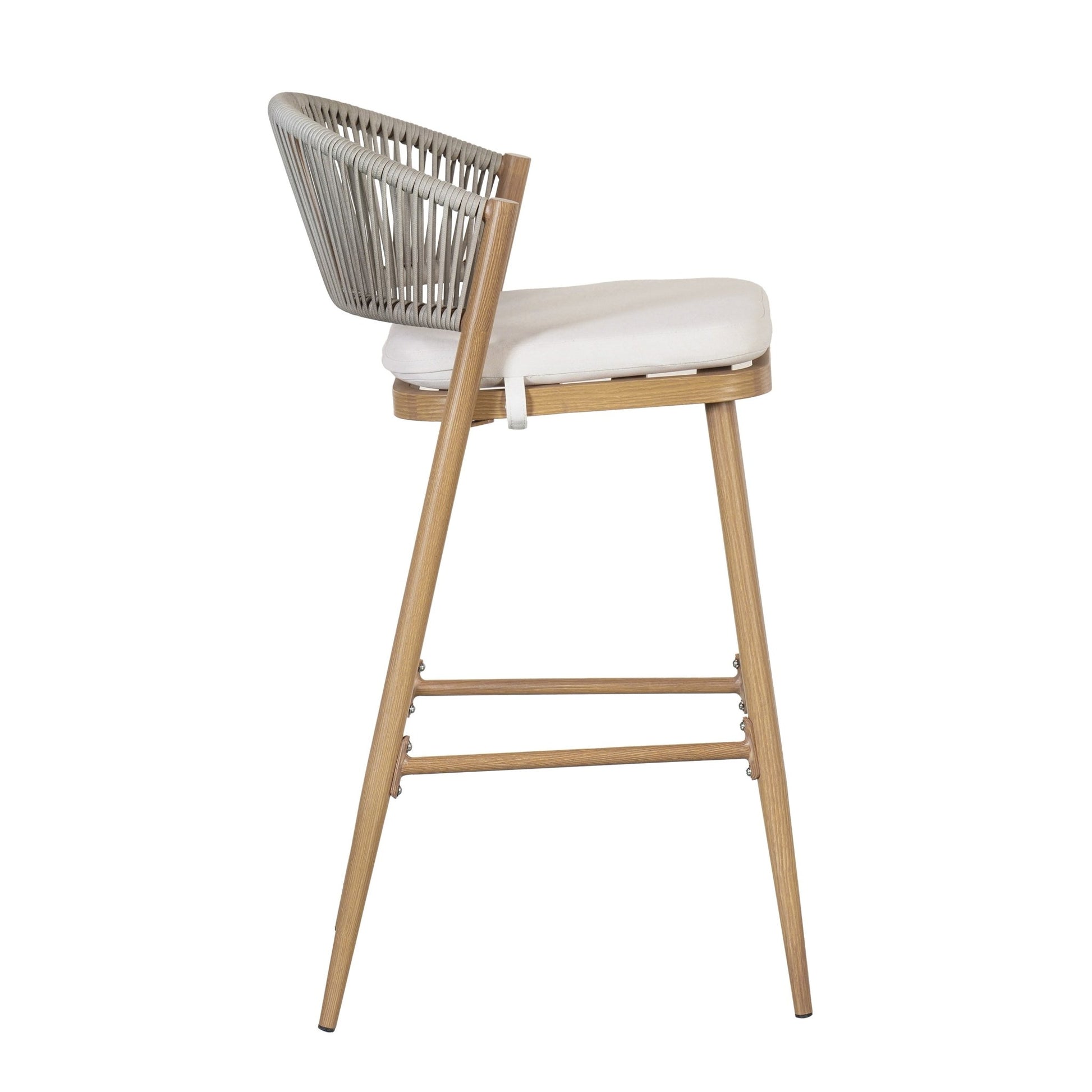 Outdoor Bar Stools Set of 2 | Aluminum Frame Counter Chairs with Cushions (Maple Finish) - 1st Choice Furniture Direct