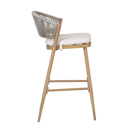 Outdoor Bar Stools Set of 2 | Aluminum Frame Counter Chairs with Cushions (Maple Finish) - 1st Choice Furniture Direct
