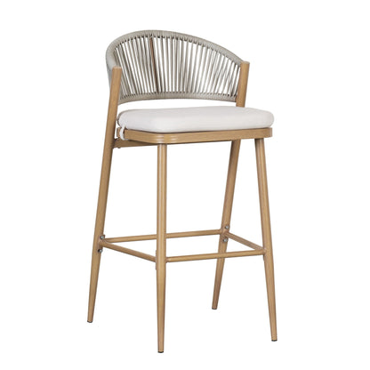 Outdoor Bar Stools Set of 2 | Aluminum Frame Counter Chairs with Cushions (Maple Finish) - 1st Choice Furniture Direct