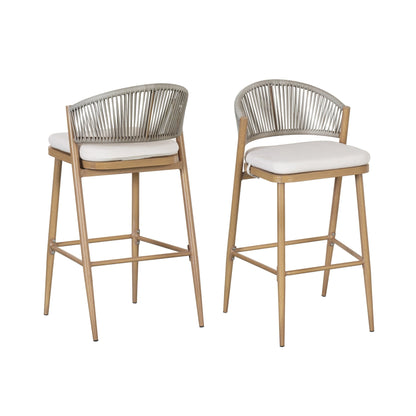 Outdoor Bar Stools Set of 2 | Aluminum Frame Counter Chairs with Cushions (Maple Finish) - 1st Choice Furniture Direct