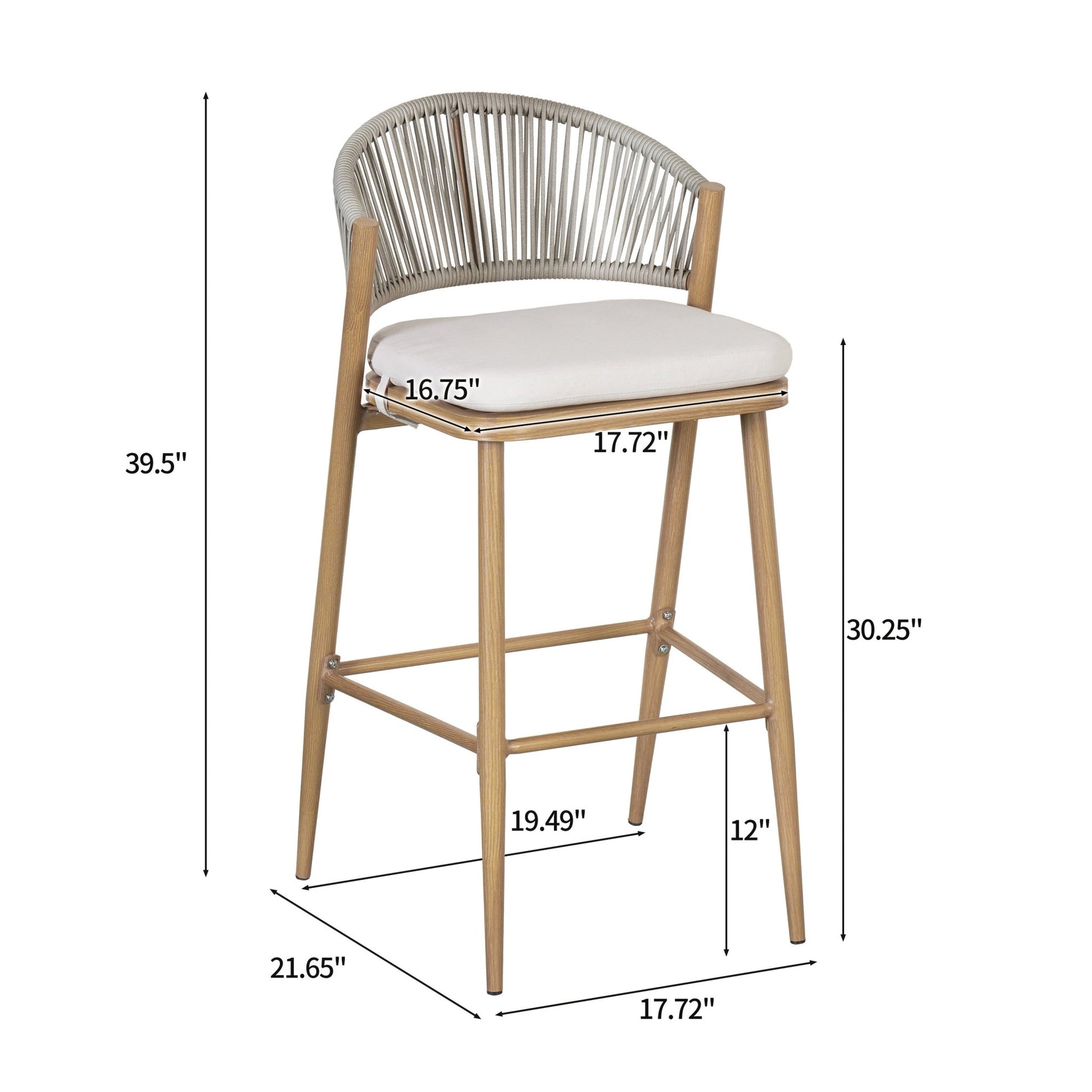 Outdoor Bar Stools Set of 2 | Aluminum Frame Counter Chairs with Cushions (Maple Finish) - 1st Choice Furniture Direct
