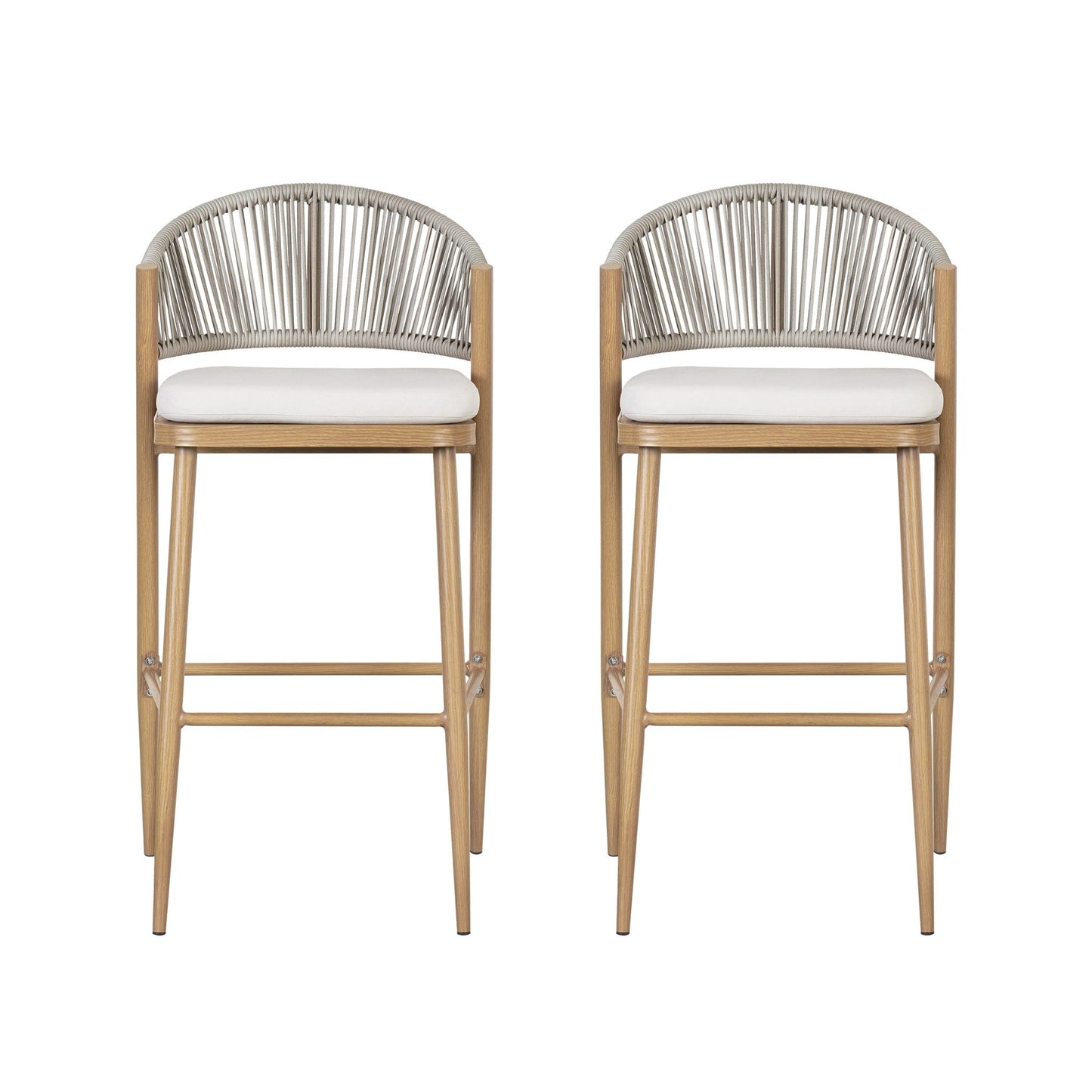 Outdoor Bar Stools Set of 2 | Aluminum Frame Counter Chairs with Cushions (Maple Finish) - 1st Choice Furniture Direct
