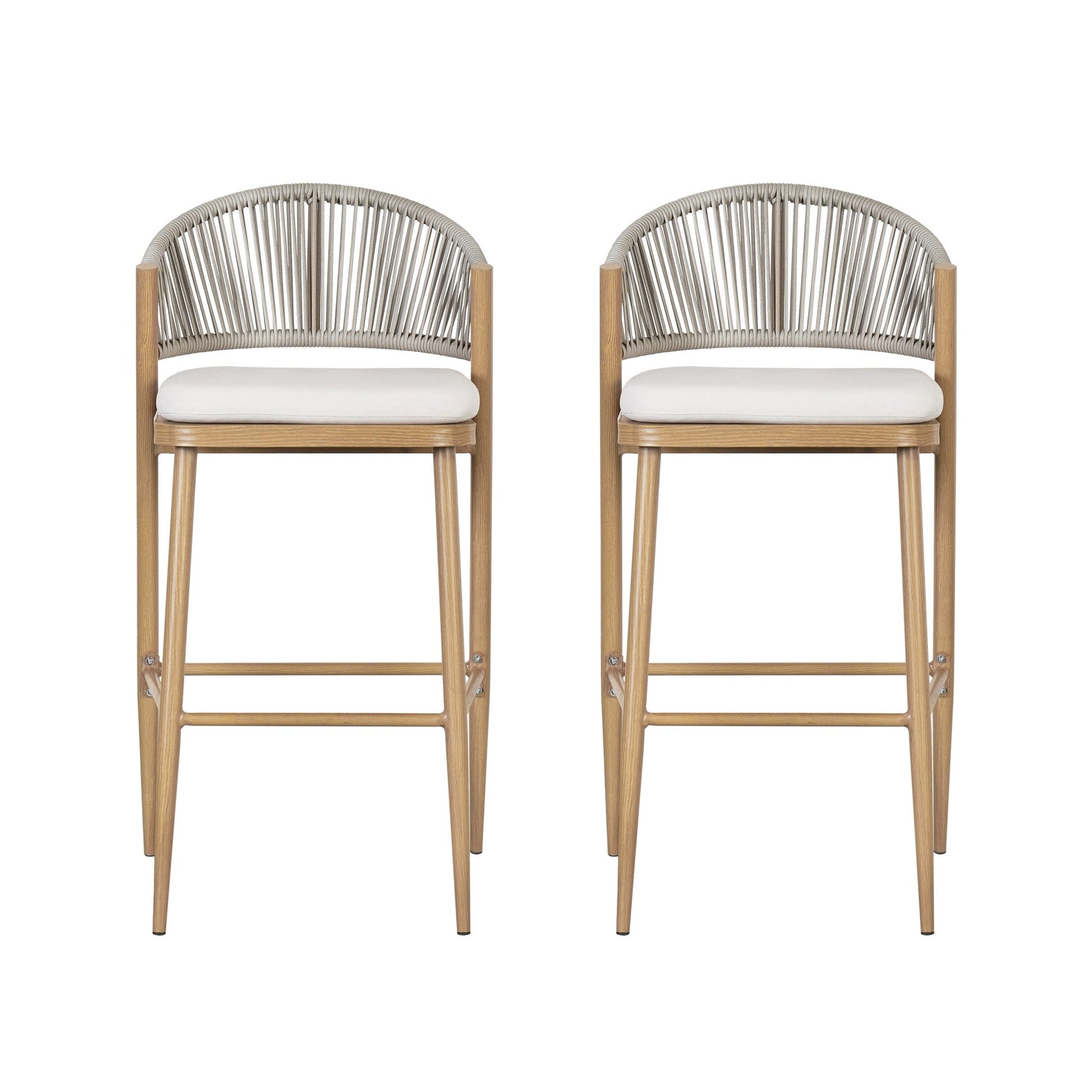 Outdoor Bar Stools Set of 2 | Aluminum Frame Counter Chairs with Cushions (Maple Finish) - 1st Choice Furniture Direct