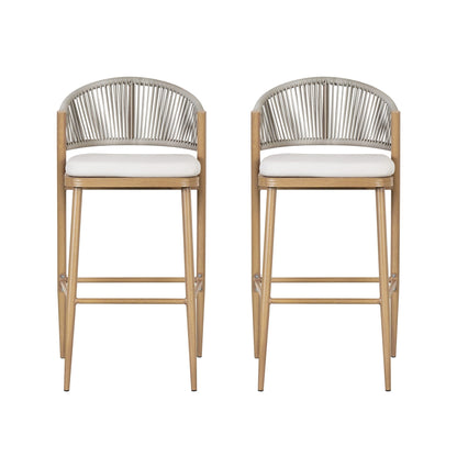 Outdoor Bar Stools Set of 2 | Aluminum Frame Counter Chairs with Cushions (Maple Finish) - 1st Choice Furniture Direct