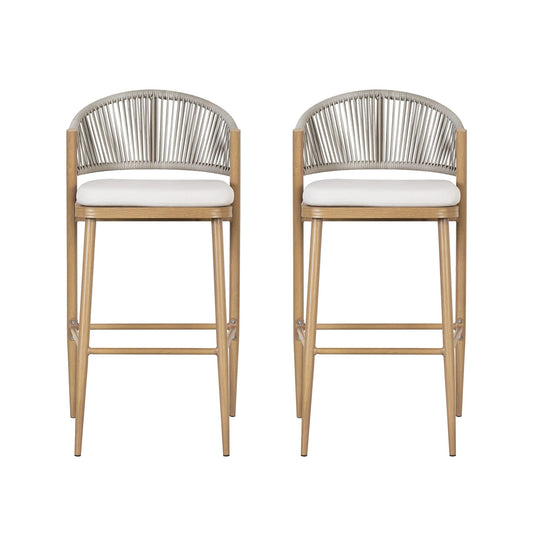 Outdoor Bar Stools Set of 2 | Aluminum Frame Counter Chairs with Cushions (Maple Finish) - 1st Choice Furniture Direct