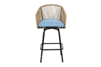Outdoor Bar Stools Set of 4, 4 - Piece Patio Bar Stools with Armrests, All Weather Rattan Bar Chairs with Backrest, Wicker Bar Stools for Backyard, Garden, Pool, Balcony and Deck - Blue - 1st Choice Furniture Direct