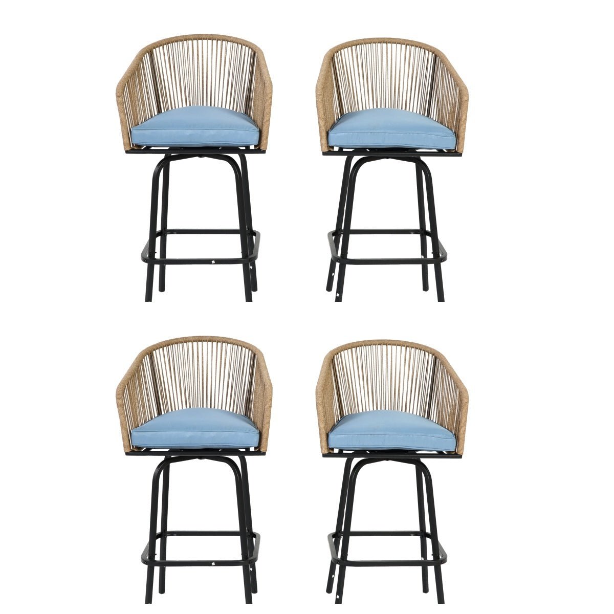 Outdoor Bar Stools Set of 4, 4 - Piece Patio Bar Stools with Armrests, All Weather Rattan Bar Chairs with Backrest, Wicker Bar Stools for Backyard, Garden, Pool, Balcony and Deck - Blue - 1st Choice Furniture Direct