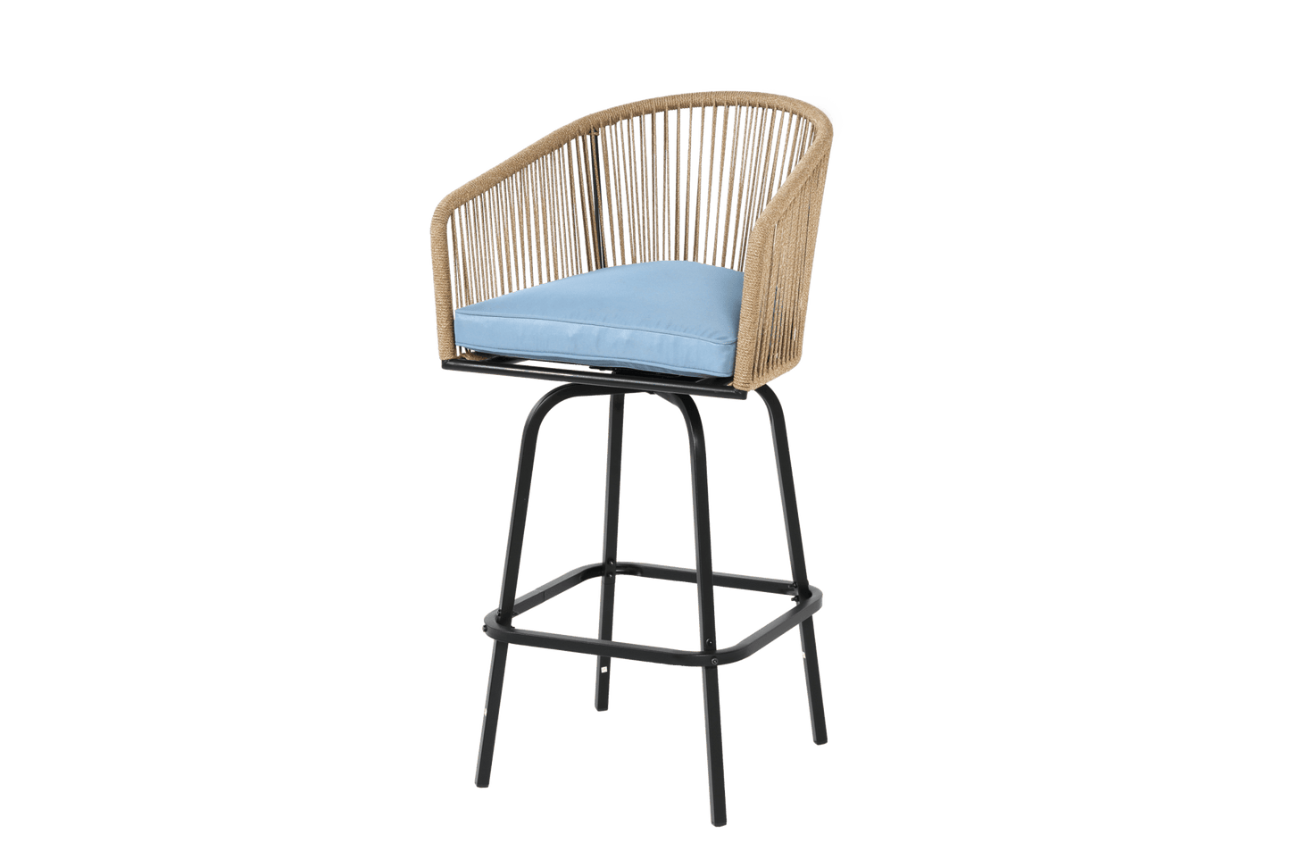 Outdoor Bar Stools Set of 4, 4 - Piece Patio Bar Stools with Armrests, All Weather Rattan Bar Chairs with Backrest, Wicker Bar Stools for Backyard, Garden, Pool, Balcony and Deck - Blue - 1st Choice Furniture Direct