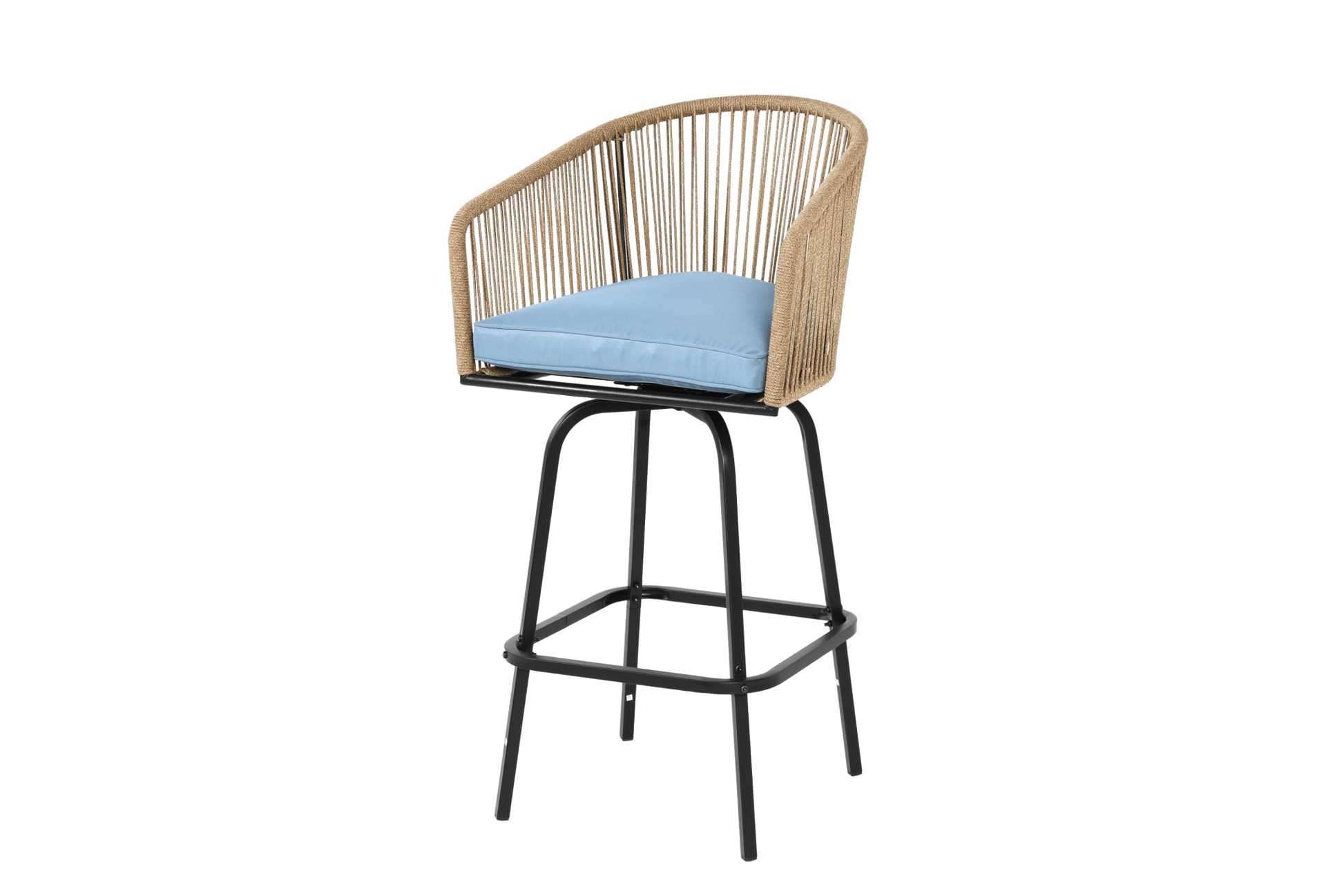Outdoor Bar Stools Set of 4, 4 - Piece Patio Bar Stools with Armrests, All Weather Rattan Bar Chairs with Backrest, Wicker Bar Stools for Backyard, Garden, Pool, Balcony and Deck - Blue - 1st Choice Furniture Direct
