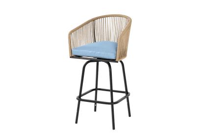 Outdoor Bar Stools Set of 4, 4 - Piece Patio Bar Stools with Armrests, All Weather Rattan Bar Chairs with Backrest, Wicker Bar Stools for Backyard, Garden, Pool, Balcony and Deck - Blue - 1st Choice Furniture Direct