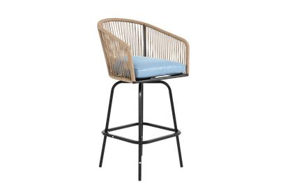 Outdoor Bar Stools Set of 4, 4 - Piece Patio Bar Stools with Armrests, All Weather Rattan Bar Chairs with Backrest, Wicker Bar Stools for Backyard, Garden, Pool, Balcony and Deck - Blue - 1st Choice Furniture Direct
