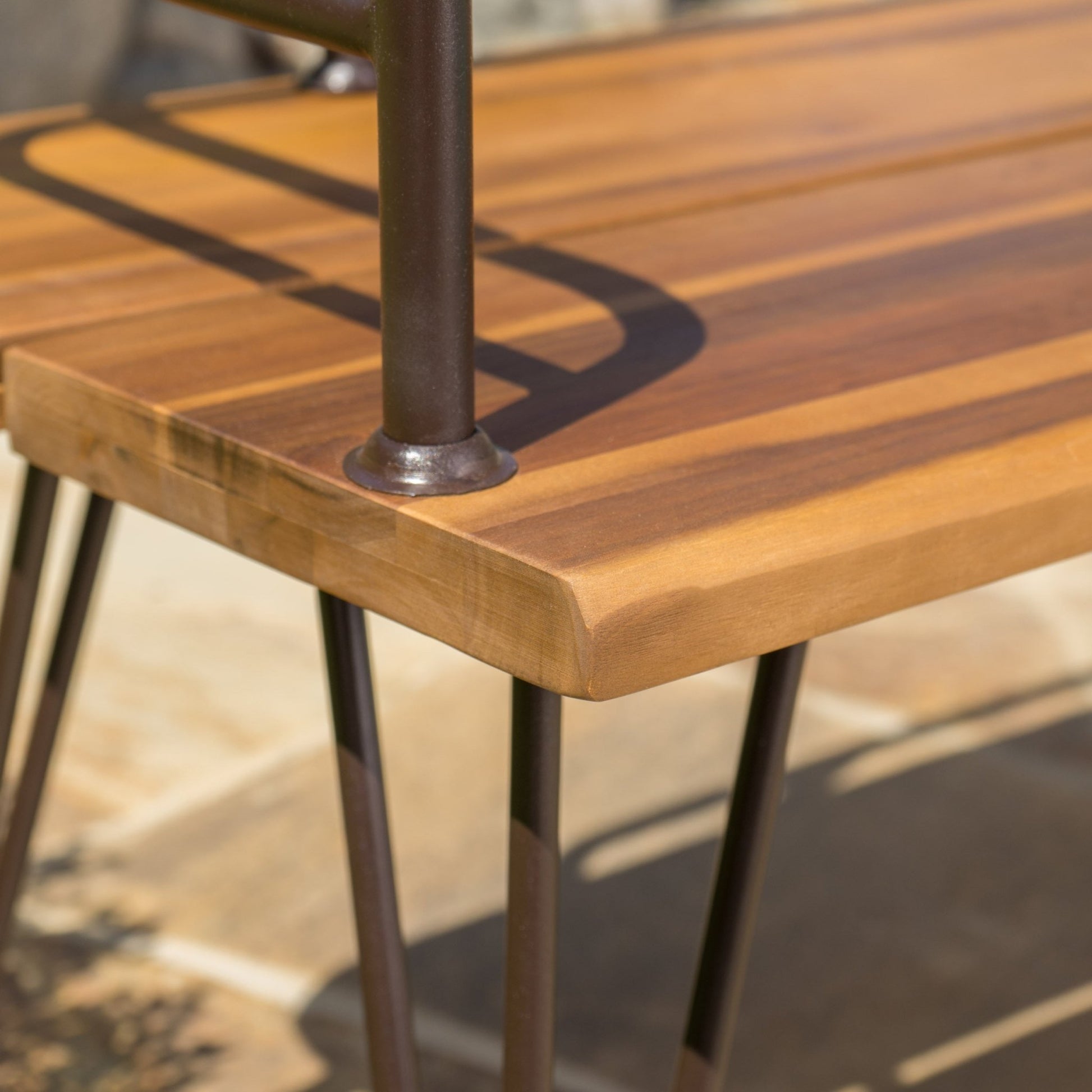 Outdoor Bench with Powder Coated Iron Frame, Teak - 1st Choice Furniture Direct