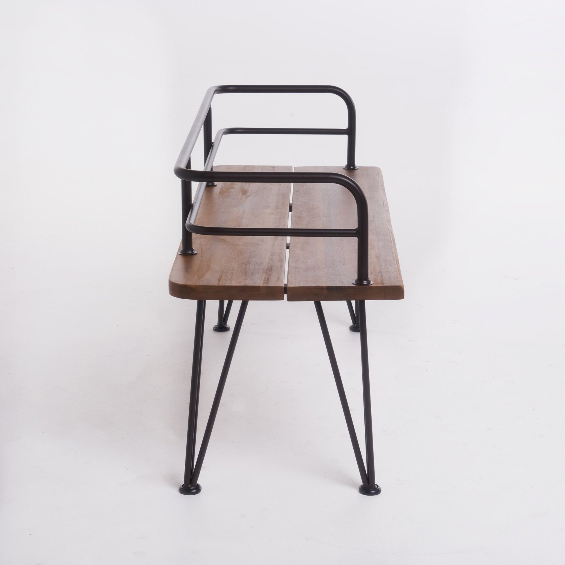 Outdoor Bench with Powder Coated Iron Frame, Teak - 1st Choice Furniture Direct