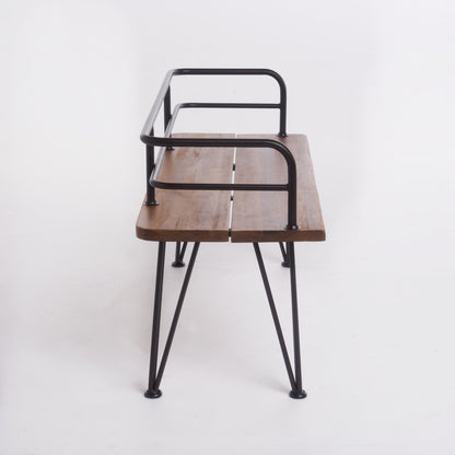 Outdoor Bench with Powder Coated Iron Frame, Teak - 1st Choice Furniture Direct