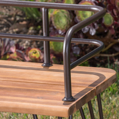 Outdoor Bench with Powder Coated Iron Frame, Teak - 1st Choice Furniture Direct