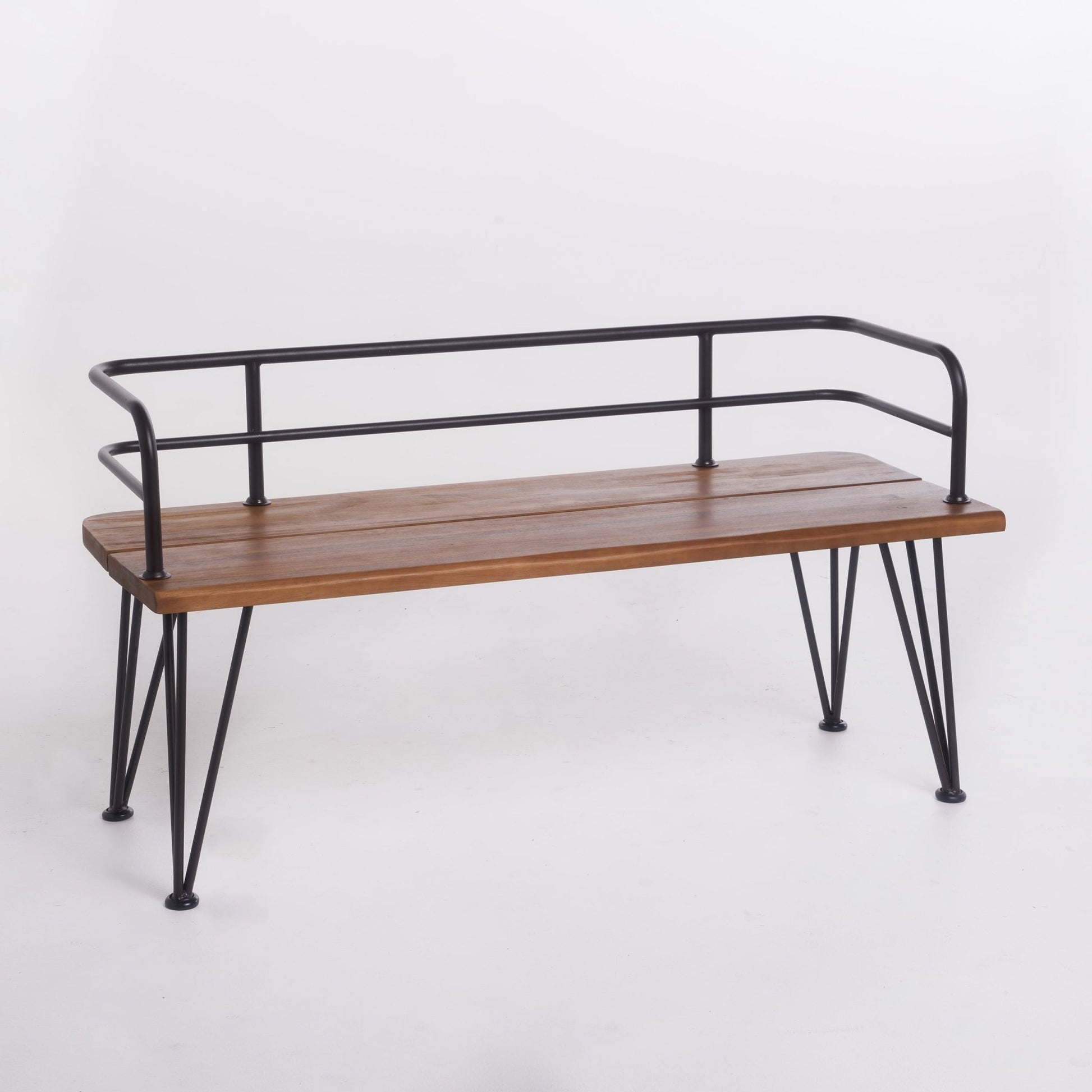 Outdoor Bench with Powder Coated Iron Frame, Teak - 1st Choice Furniture Direct