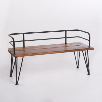 Outdoor Bench with Powder Coated Iron Frame, Teak - 1st Choice Furniture Direct