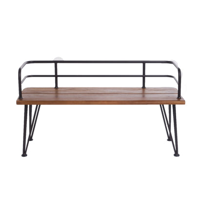 Outdoor Bench with Powder Coated Iron Frame, Teak - 1st Choice Furniture Direct