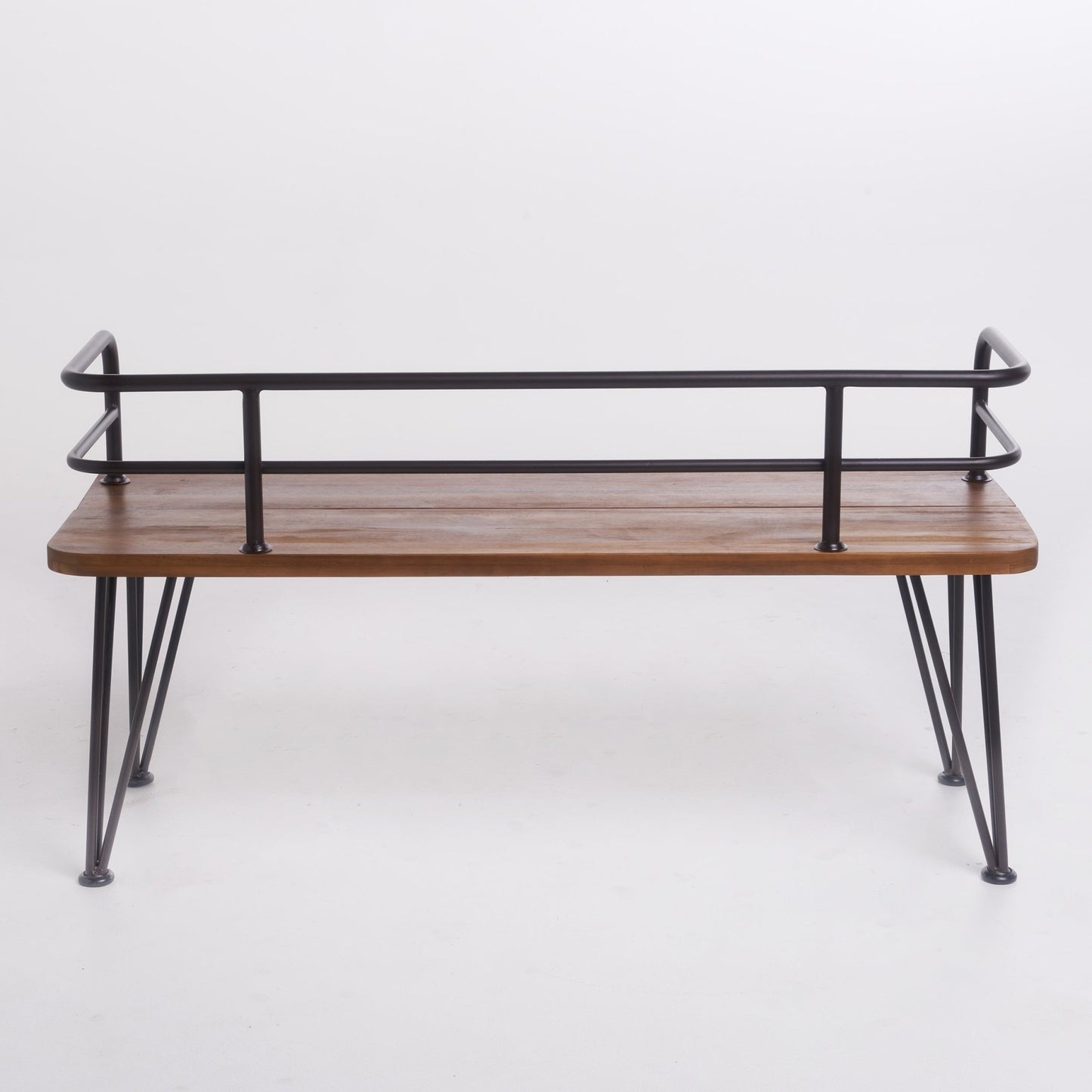 Outdoor Bench with Powder Coated Iron Frame, Teak - 1st Choice Furniture Direct