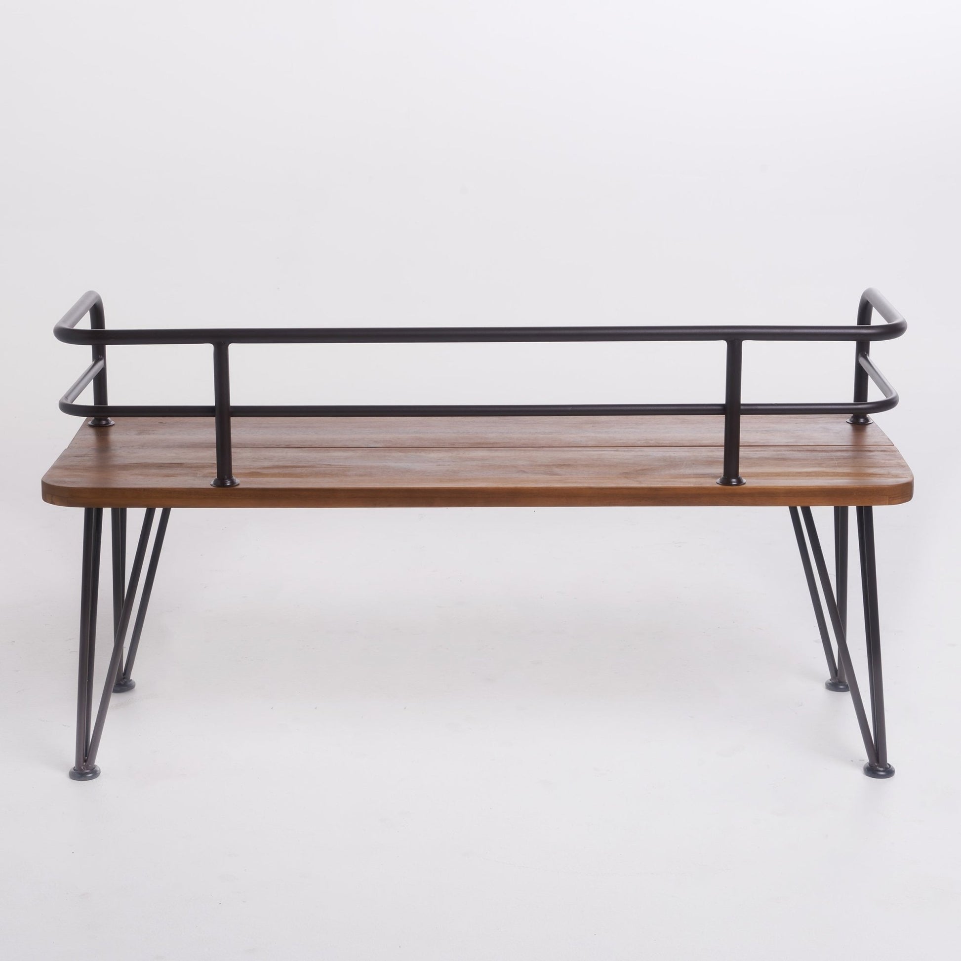 Outdoor Bench with Powder Coated Iron Frame, Teak - 1st Choice Furniture Direct