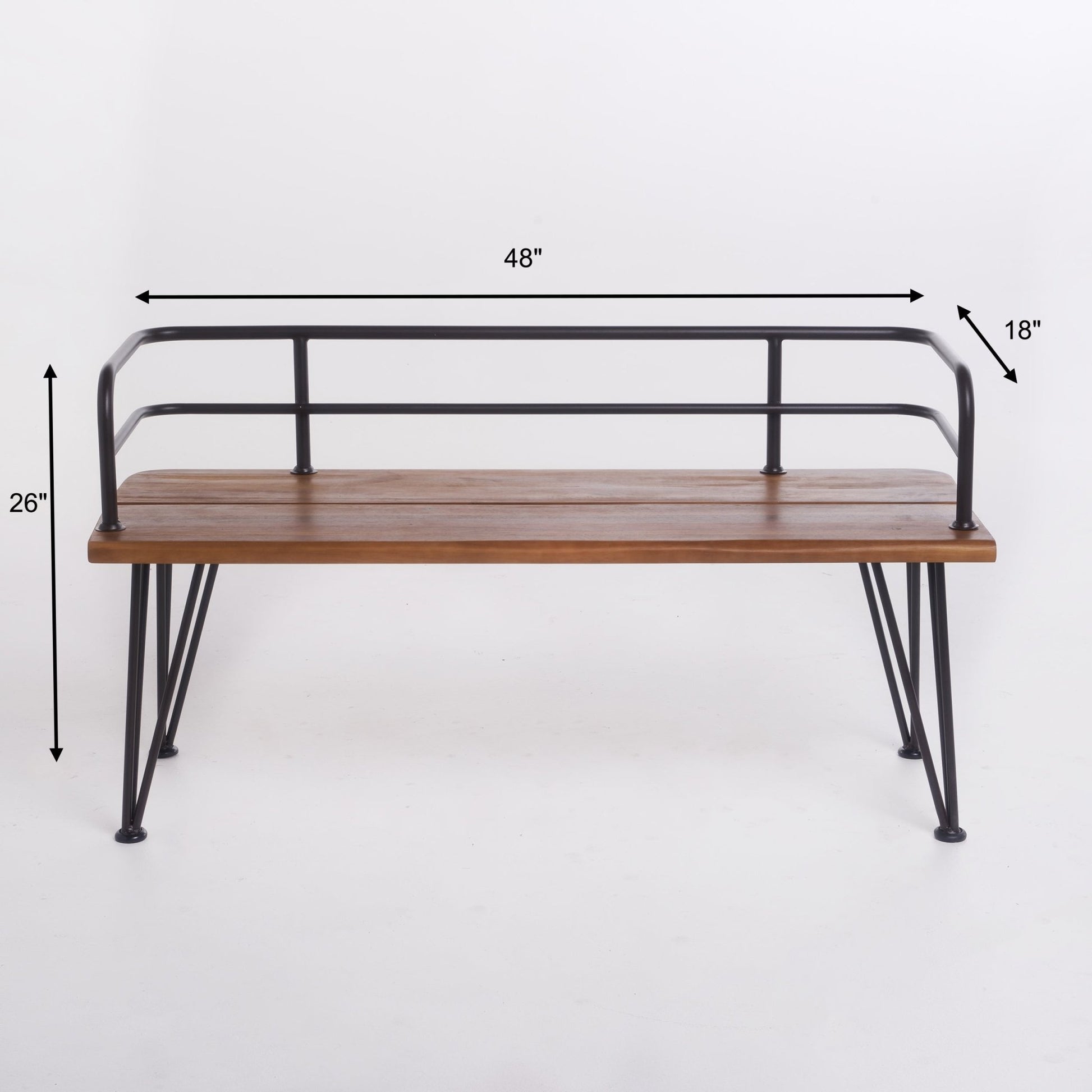 Outdoor Bench with Powder Coated Iron Frame, Teak - 1st Choice Furniture Direct