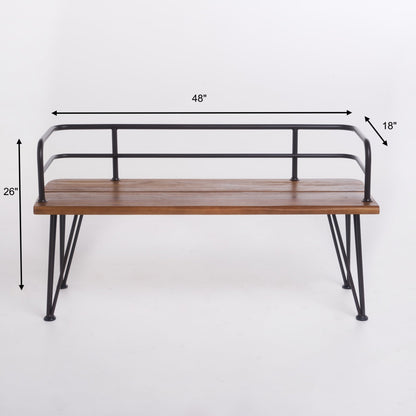Outdoor Bench with Powder Coated Iron Frame, Teak - 1st Choice Furniture Direct