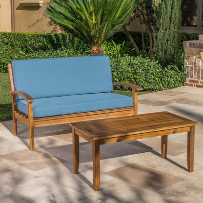 Outdoor Chat Set with Coffee Table and Loveseat, Teak - 1st Choice Furniture Direct