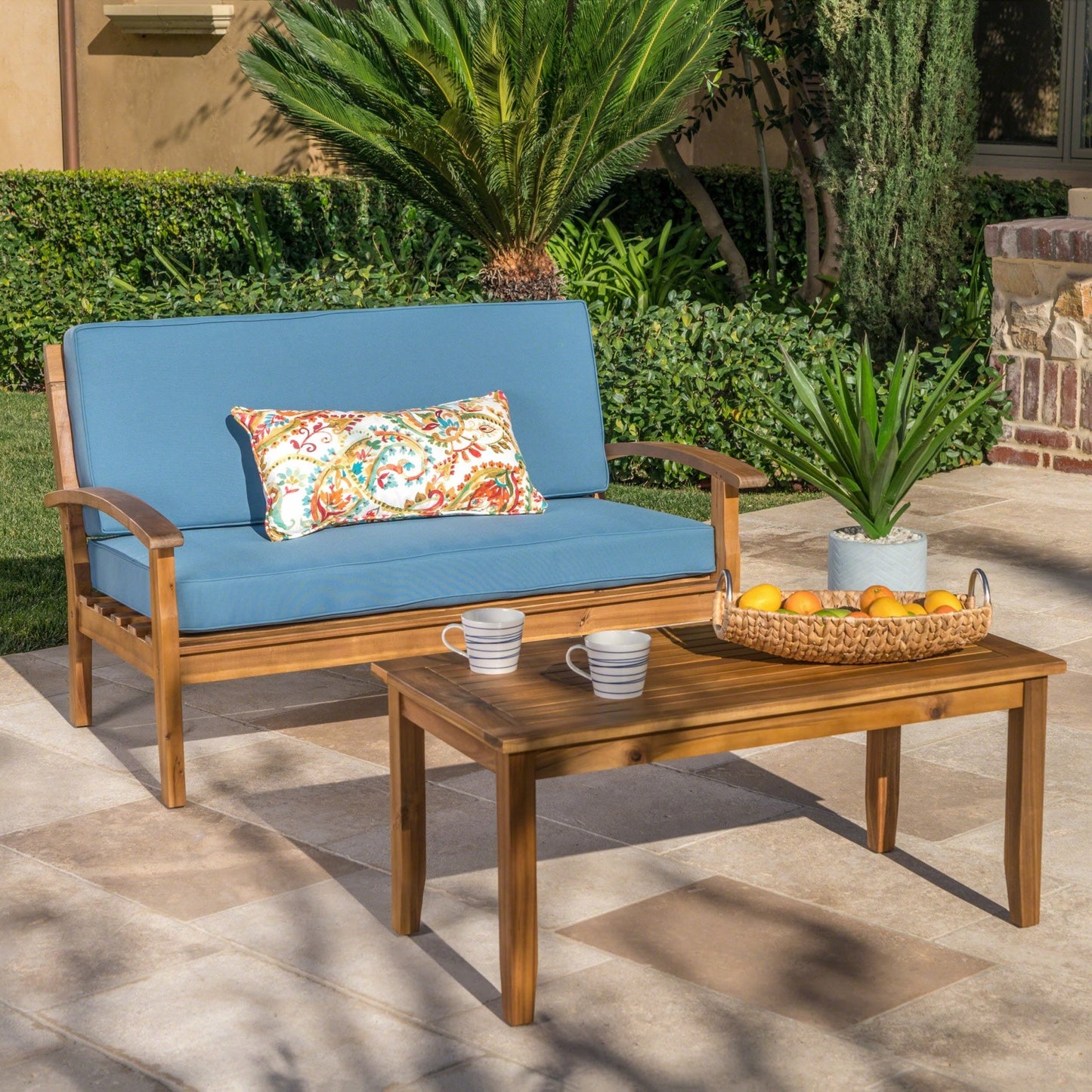 Outdoor Chat Set with Coffee Table and Loveseat, Teak - 1st Choice Furniture Direct