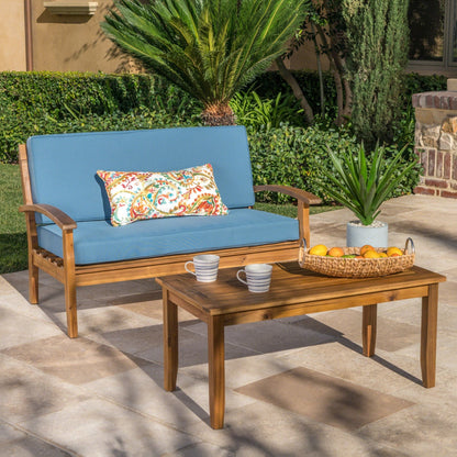 Outdoor Chat Set with Coffee Table and Loveseat, Teak - 1st Choice Furniture Direct