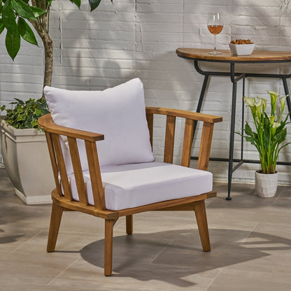 Outdoor Club Chair with Curved Backrest and Acacia Wood Frame, White - 1st Choice Furniture Direct