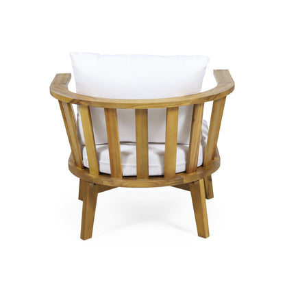 Outdoor Club Chair with Curved Backrest and Acacia Wood Frame, White - 1st Choice Furniture Direct