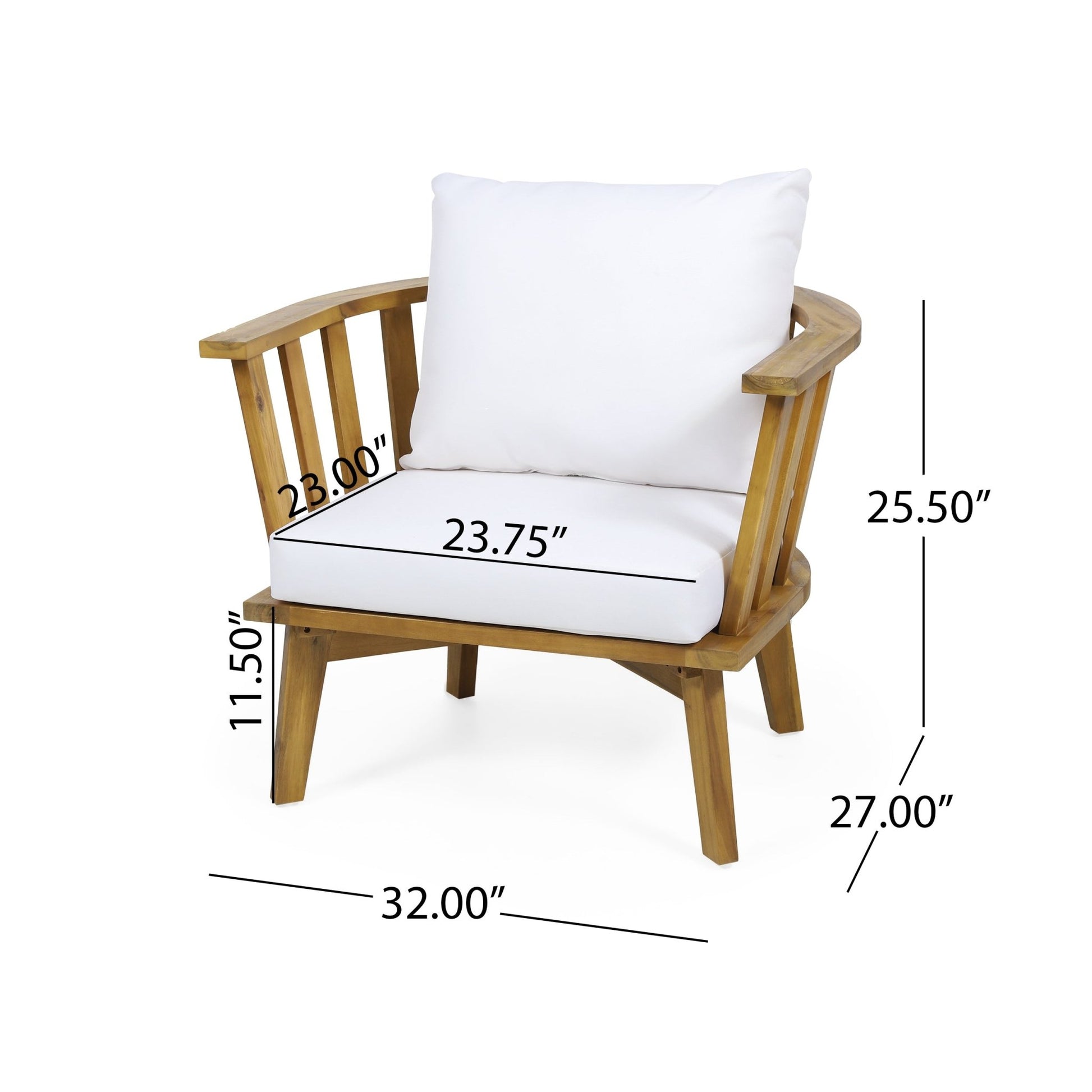Outdoor Club Chair with Curved Backrest and Acacia Wood Frame, White - 1st Choice Furniture Direct