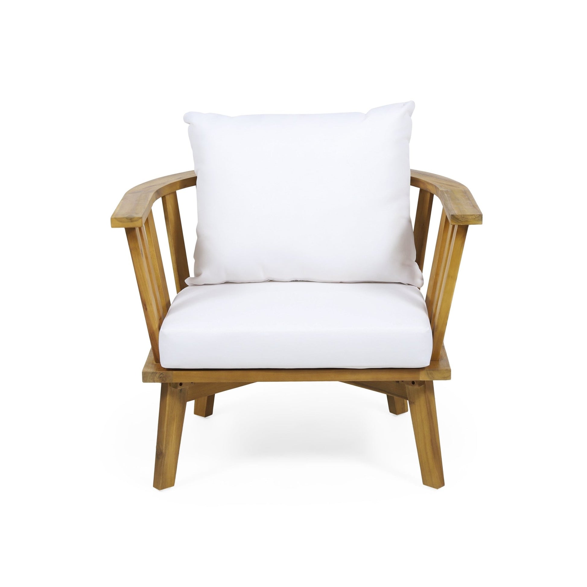 Outdoor Club Chair with Curved Backrest and Acacia Wood Frame, White - 1st Choice Furniture Direct