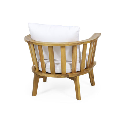 Outdoor Club Chair with Curved Backrest and Acacia Wood Frame, White - 1st Choice Furniture Direct