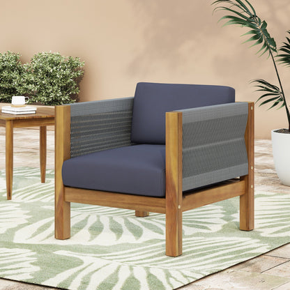 Outdoor Club Chair with Rattan Rope Wave, Dark Grey - 1st Choice Furniture Direct