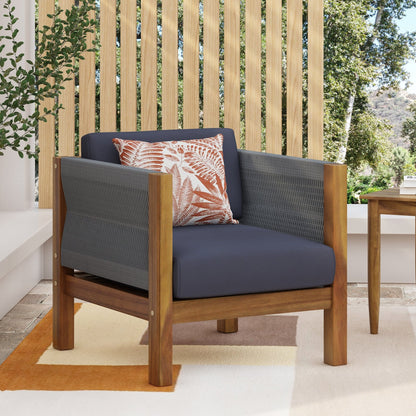 Outdoor Club Chair with Rattan Rope Wave, Dark Grey - 1st Choice Furniture Direct