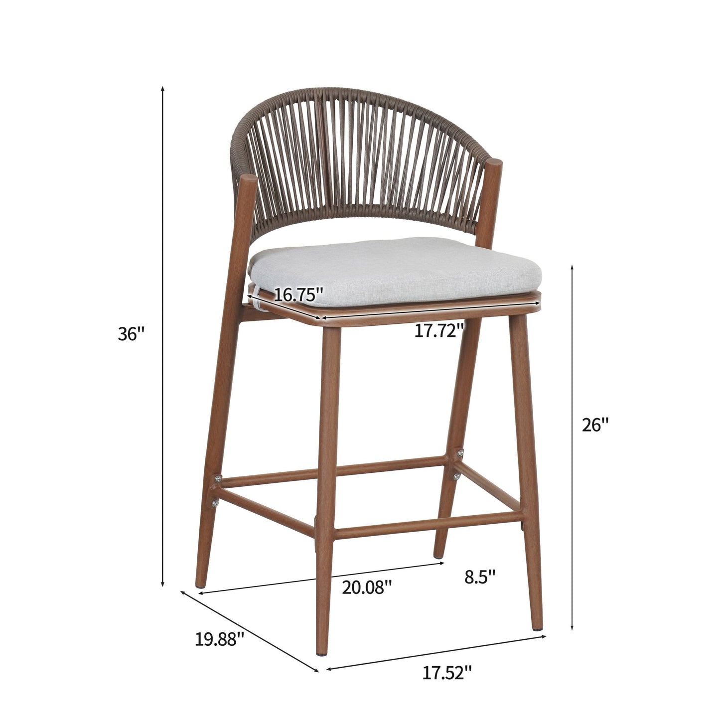 Outdoor Counter Stools Set of 2 – Wicker Teak Finish Aluminum Patio Chairs with Cushions - 1st Choice Furniture Direct