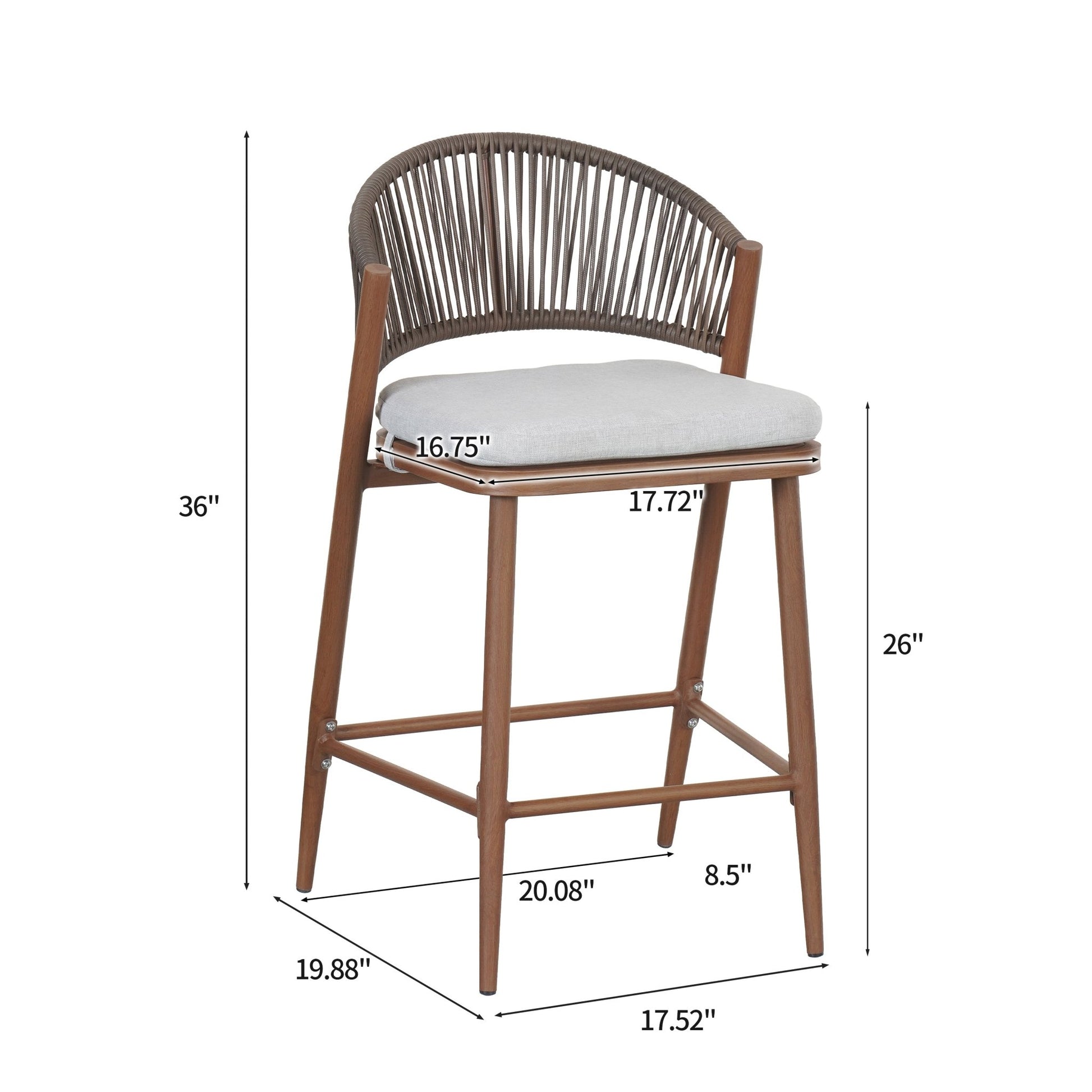 Outdoor Counter Stools Set of 2 – Wicker Teak Finish Aluminum Patio Chairs with Cushions - 1st Choice Furniture Direct