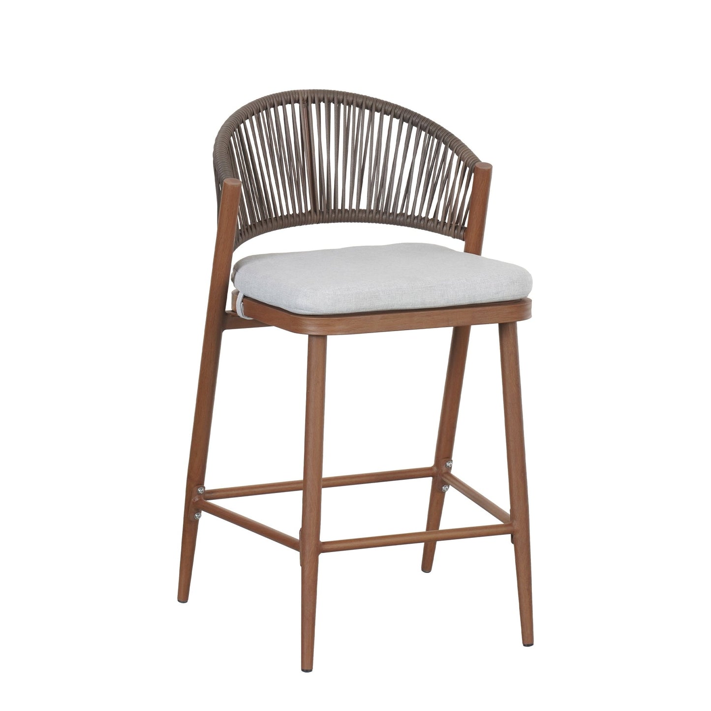 Outdoor Counter Stools Set of 2 – Wicker Teak Finish Aluminum Patio Chairs with Cushions - 1st Choice Furniture Direct