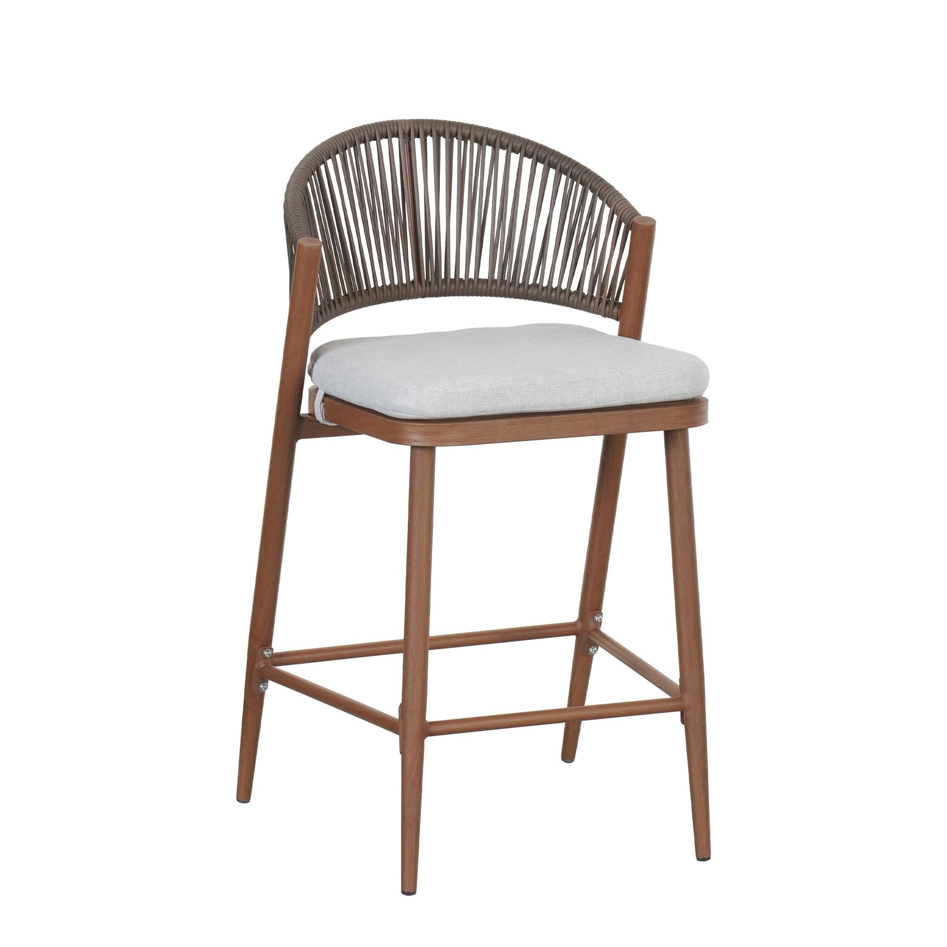 Outdoor Counter Stools Set of 2 – Wicker Teak Finish Aluminum Patio Chairs with Cushions - 1st Choice Furniture Direct