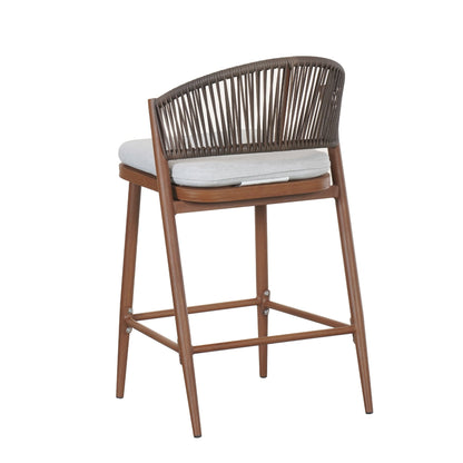 Outdoor Counter Stools Set of 2 – Wicker Teak Finish Aluminum Patio Chairs with Cushions - 1st Choice Furniture Direct