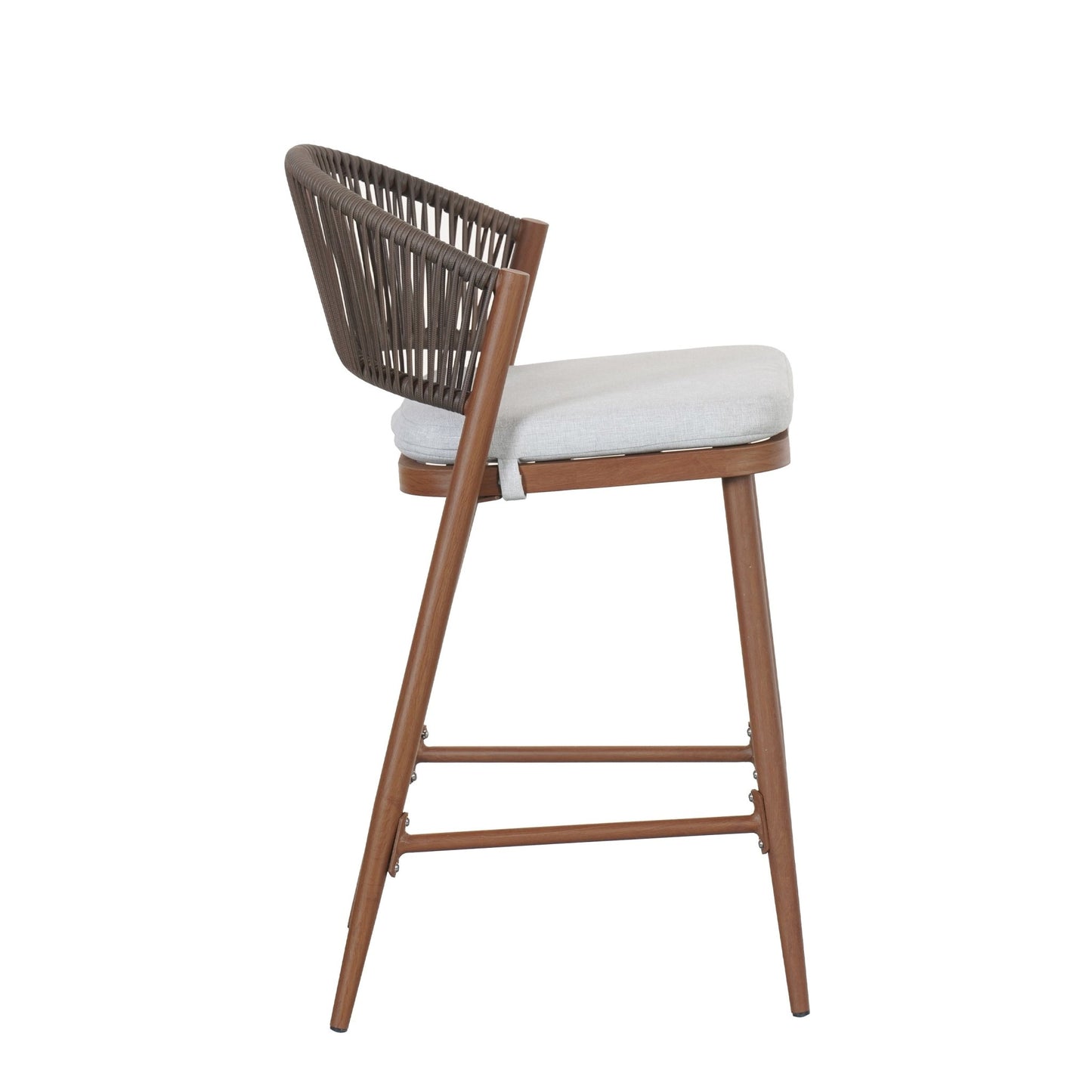 Outdoor Counter Stools Set of 2 – Wicker Teak Finish Aluminum Patio Chairs with Cushions - 1st Choice Furniture Direct