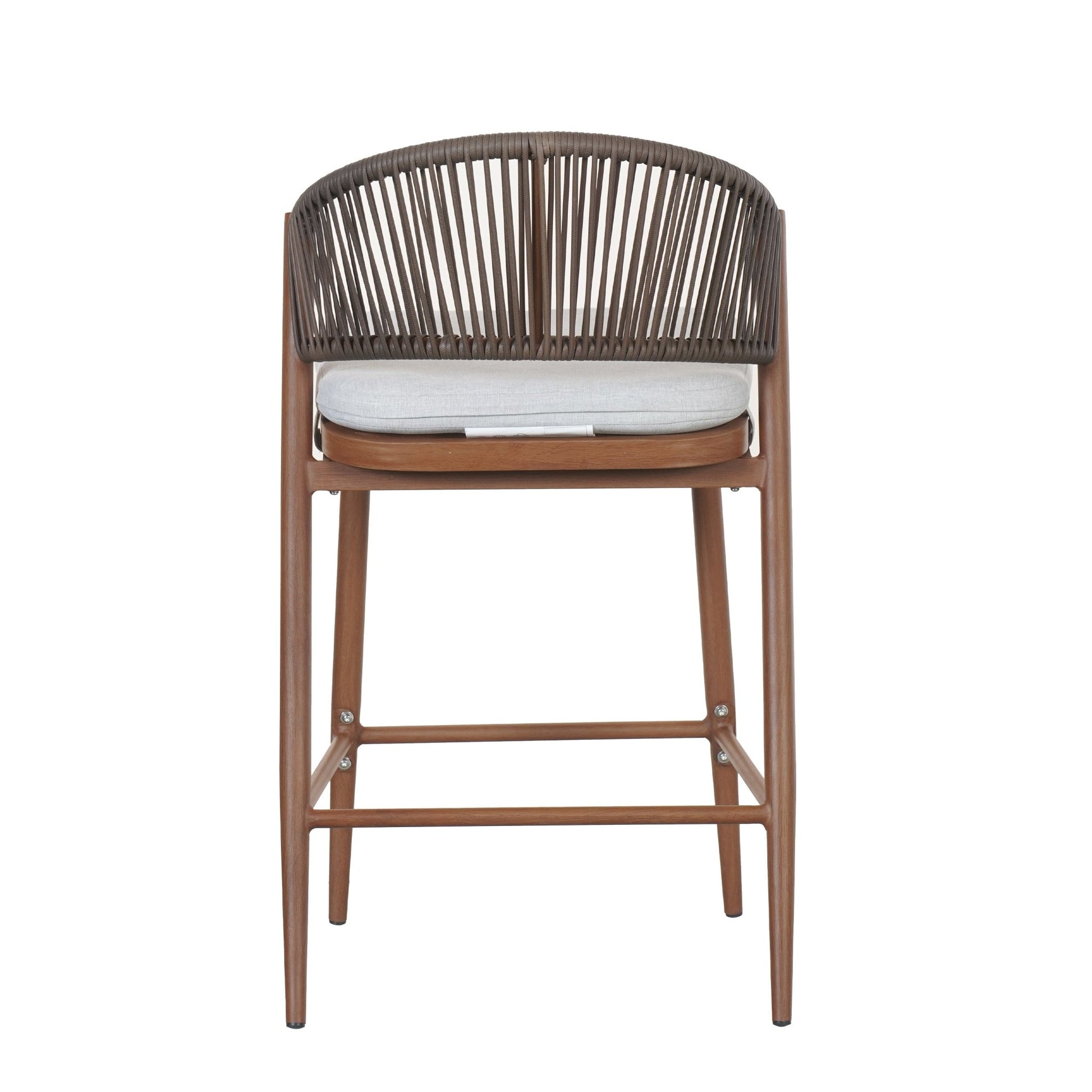 Outdoor Counter Stools Set of 2 – Wicker Teak Finish Aluminum Patio Chairs with Cushions - 1st Choice Furniture Direct