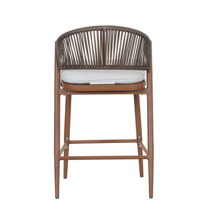 Outdoor Counter Stools Set of 2 – Wicker Teak Finish Aluminum Patio Chairs with Cushions - 1st Choice Furniture Direct