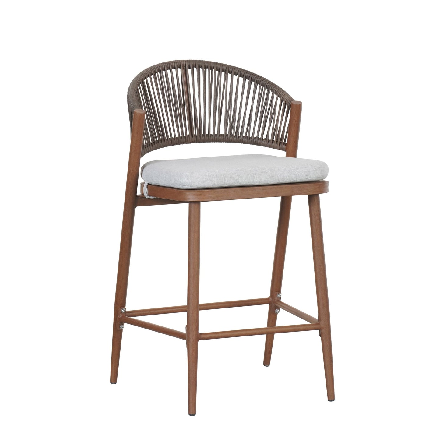 Outdoor Counter Stools Set of 2 – Wicker Teak Finish Aluminum Patio Chairs with Cushions - 1st Choice Furniture Direct
