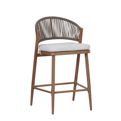 Outdoor Counter Stools Set of 2 – Wicker Teak Finish Aluminum Patio Chairs with Cushions - 1st Choice Furniture Direct