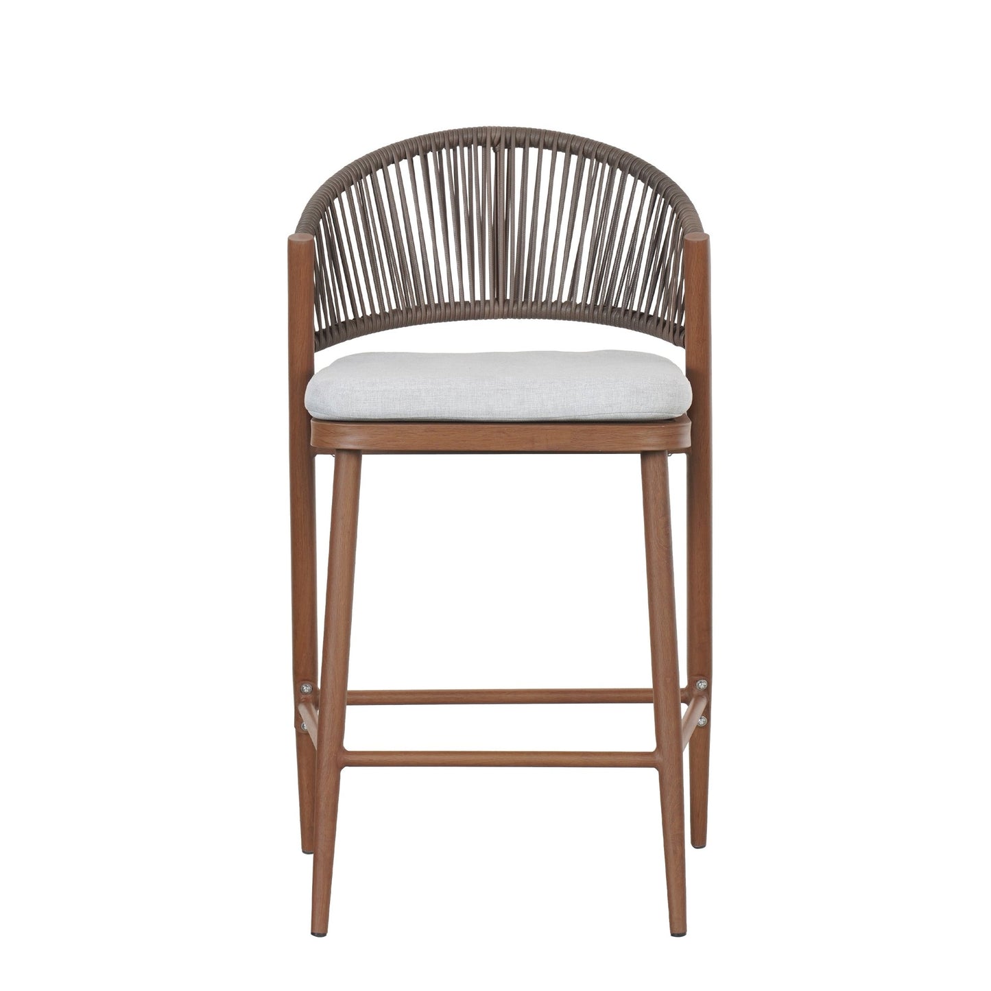 Outdoor Counter Stools Set of 2 – Wicker Teak Finish Aluminum Patio Chairs with Cushions - 1st Choice Furniture Direct